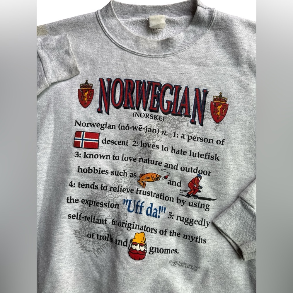 Vintage Norwegian Sweatshirt Adult XL Gray‎ Graphic Print Wording Unisex